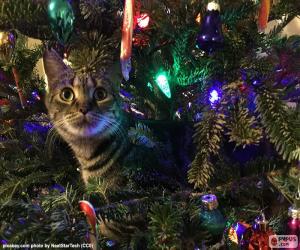 Puzzle Γάτα και το χριστουγεννιάτικο δέντρο